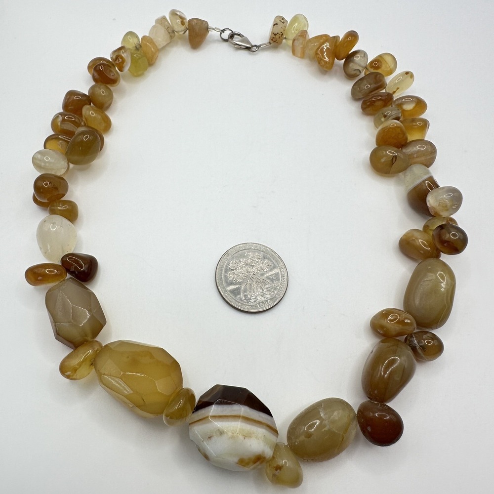 Beaded Agate Necklace Warm Earth Tones Statement Choker 18" 127g - Picture 10 of 16